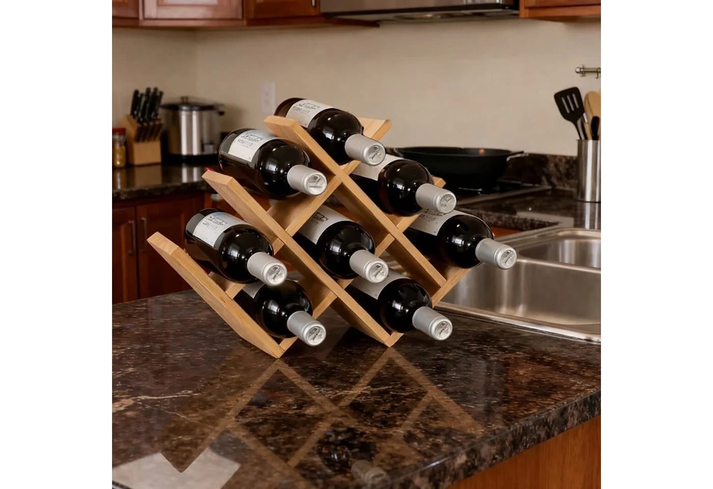 relaxdays Weinregal Bambus 8 Flaschen Natur X-Design