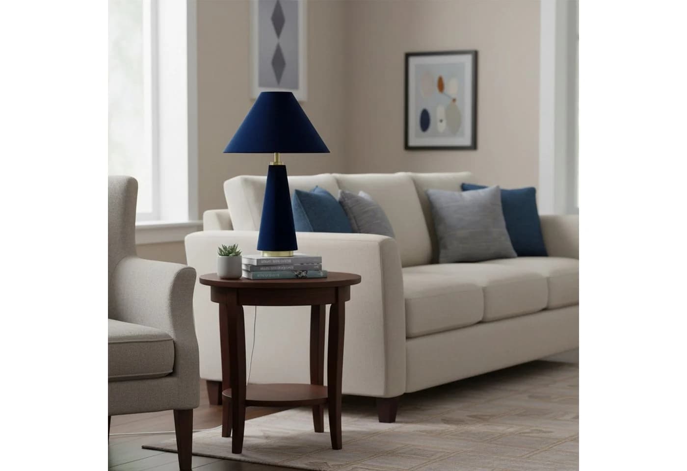 relaxdays Nachttischlampe mit Samtschwarz Dunkelblau Gold