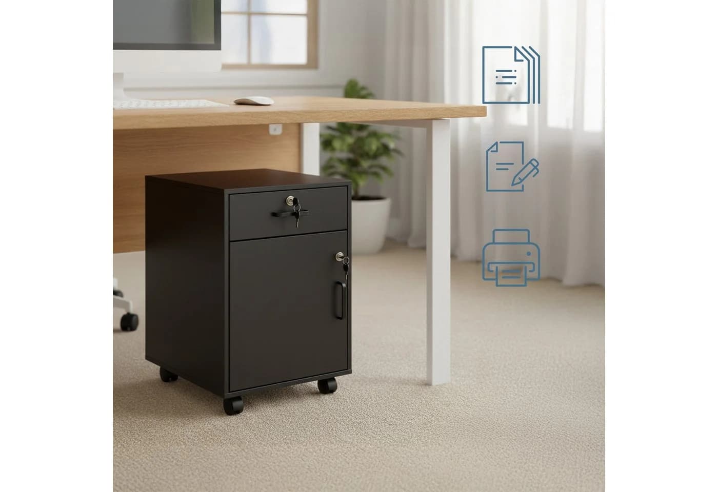 relaxdays Rollcontainer Abschließbarer Rollcontainer, Schwarz