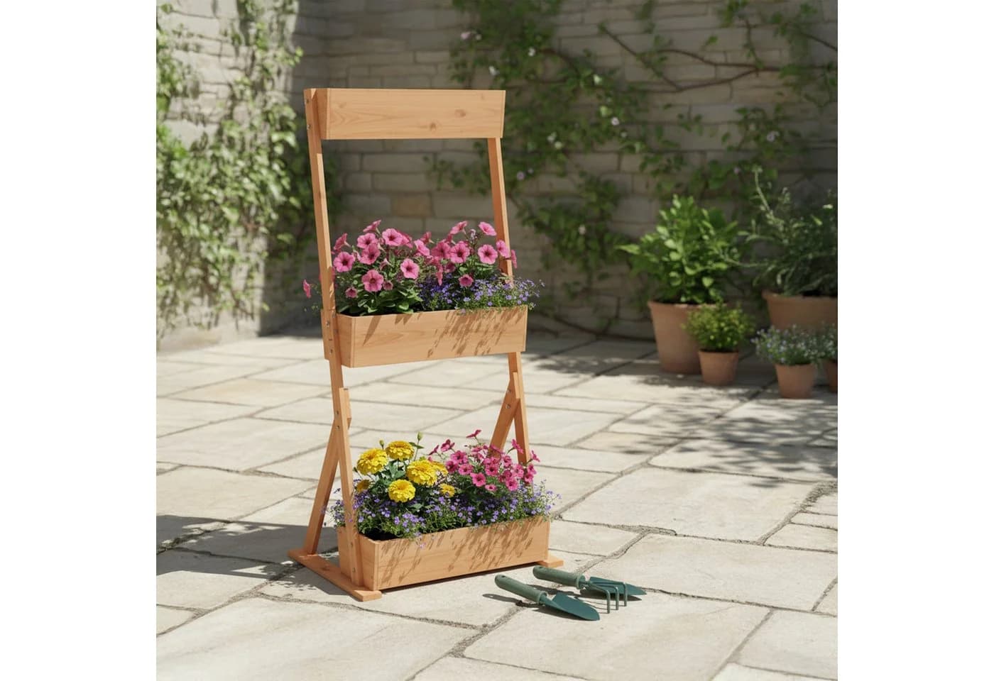 relaxdays Hochbeet 3 Fächer Tannenholz Braun