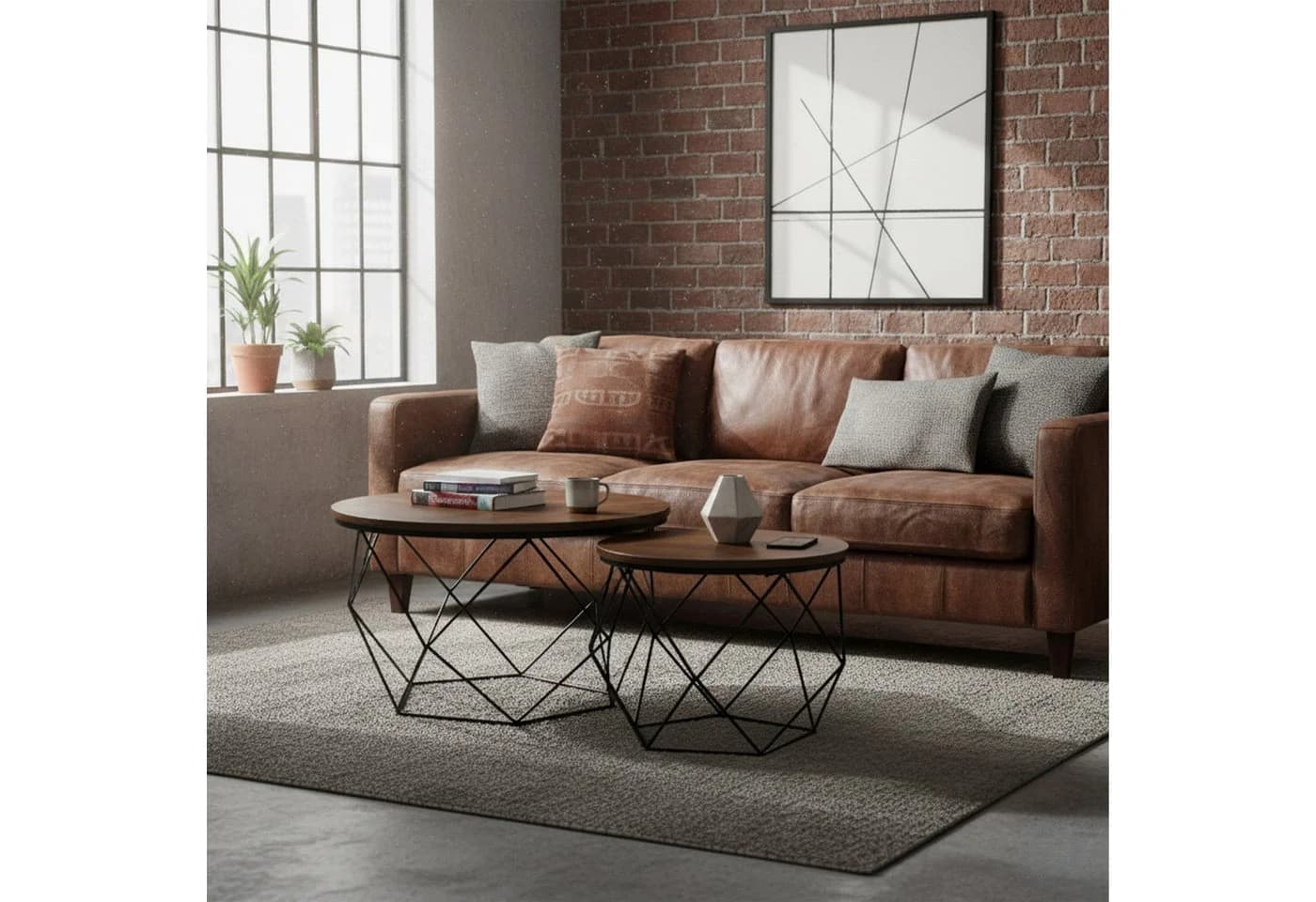relaxdays Couchtisch 2er Set Industrial Design Vintagebraun
