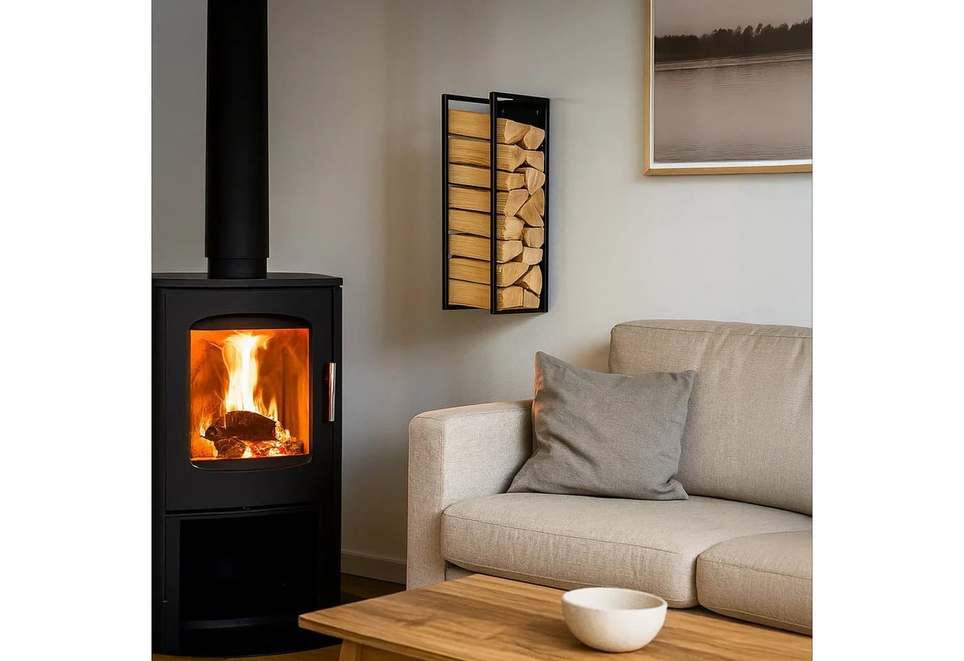 relaxdays Kaminholzregal Wandmontage Schwarz
