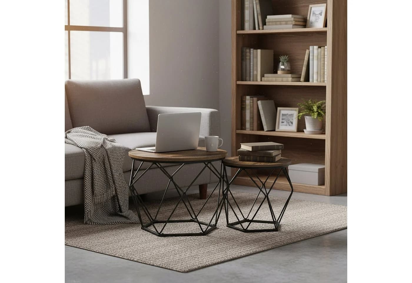 relaxdays Couchtisch 2er Set Industrial-Schwarz