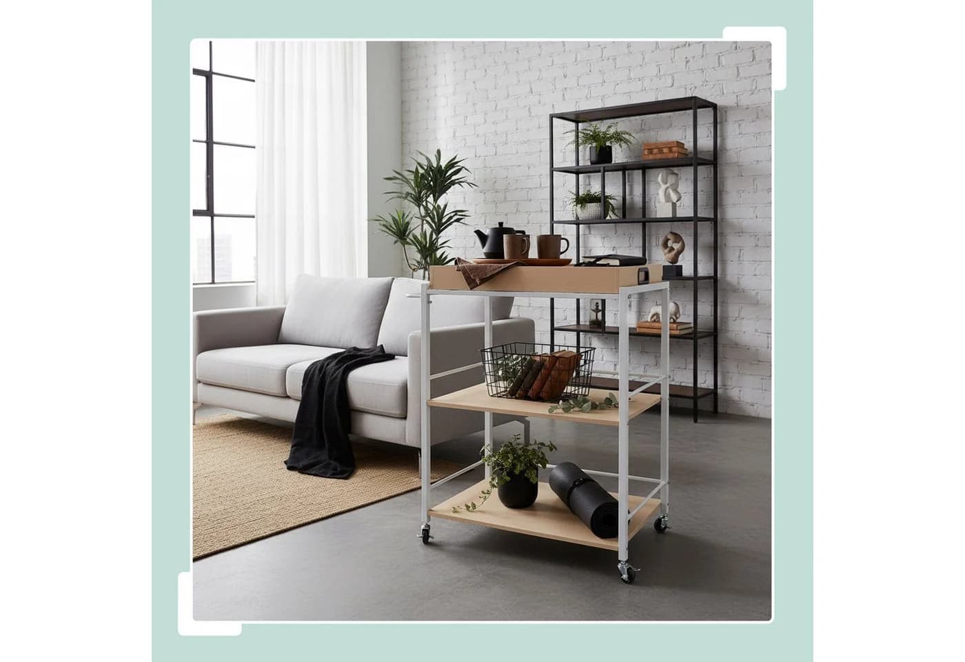 relaxdays Servierwagen mit Tablett Hellbraun-Weiß 3-Etagen Rollregal