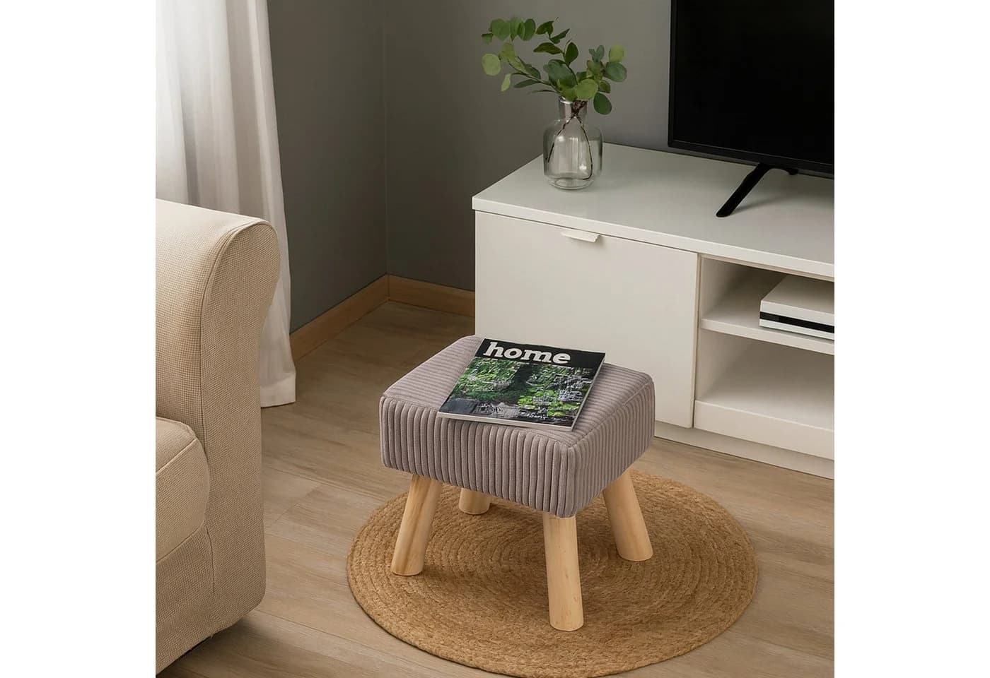 relaxdays Sitzhocker Cord Hellgrau