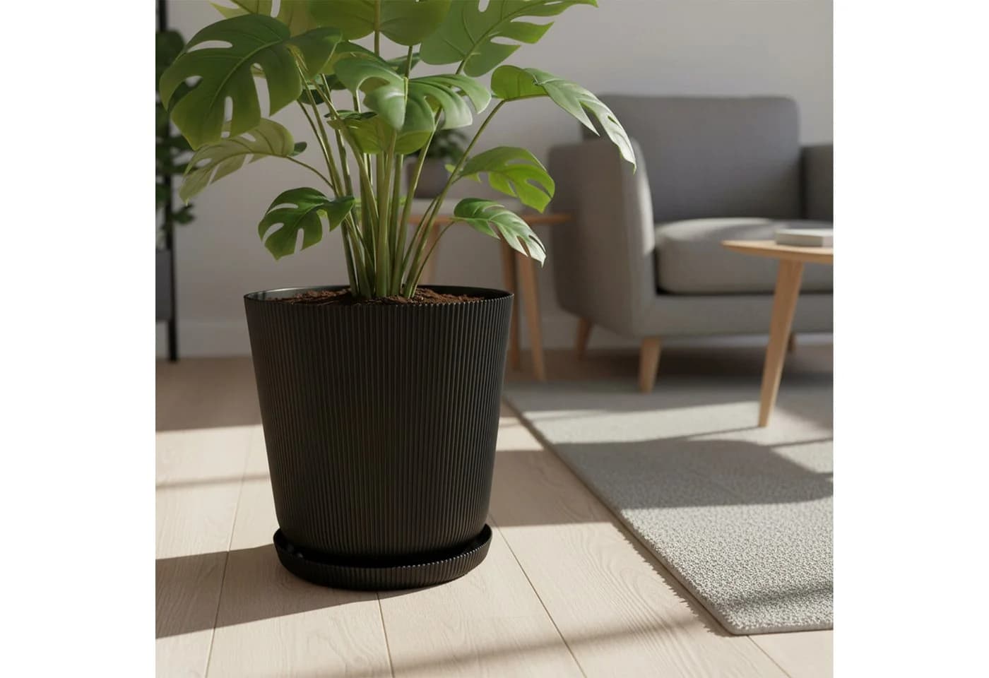relaxdays Blumentopf mit Untersetzer 2er Set Schwarz