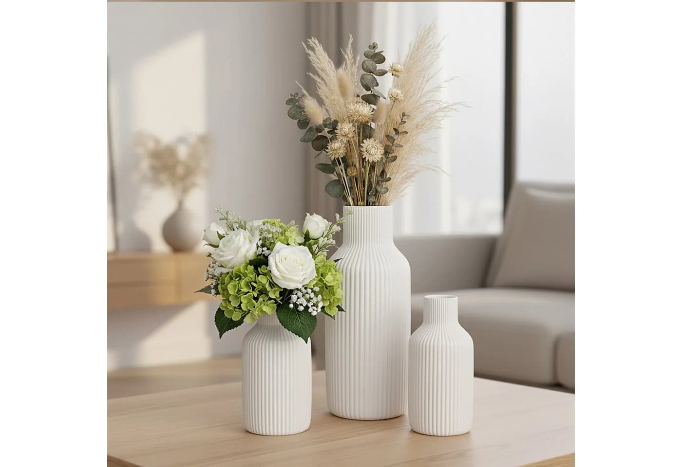 relaxdays Tischvase Vasen 3er Set Keramik Weiß