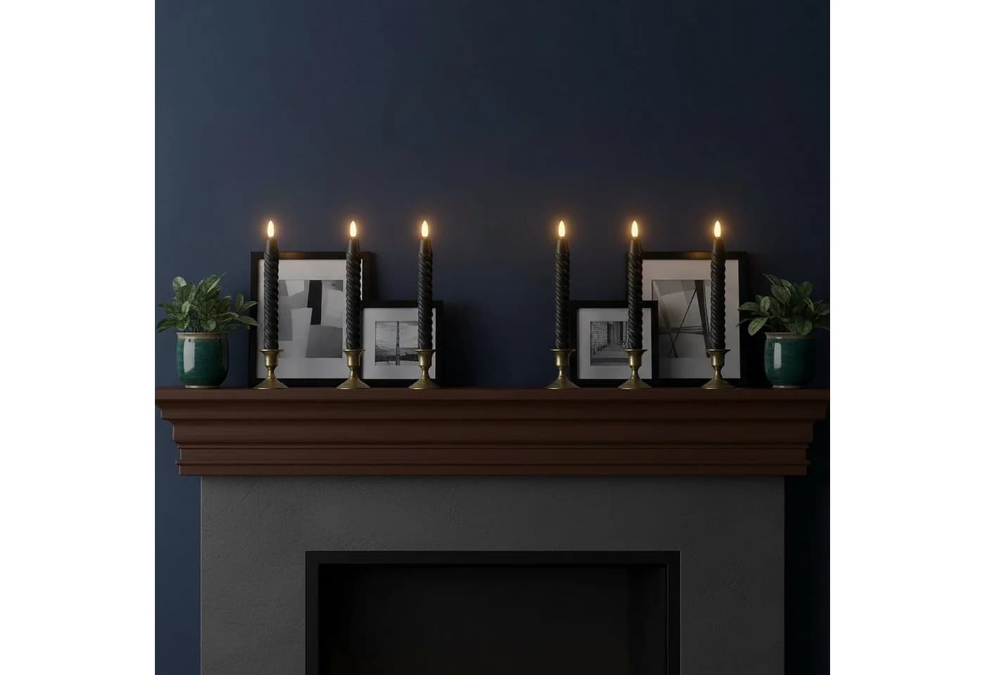 relaxdays LED-Stabkerzen 6er Set Schwarz Flackernd Warmweiß