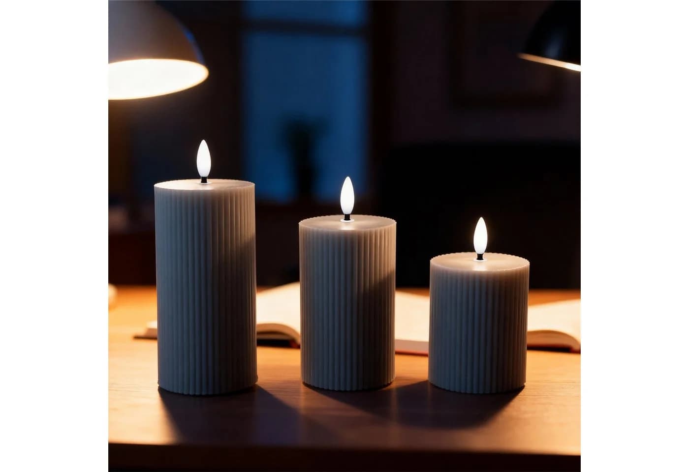 relaxdays LED-Kerze 3er Set Hellgrau Flackernde Flamme