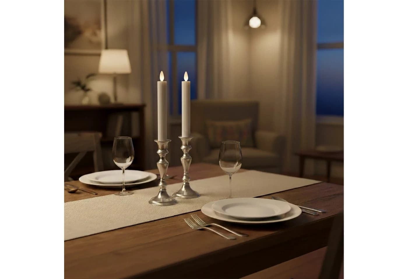 relaxdays LED-Stabkerzen 4er Set Hellgrau Echtwachs-Optik