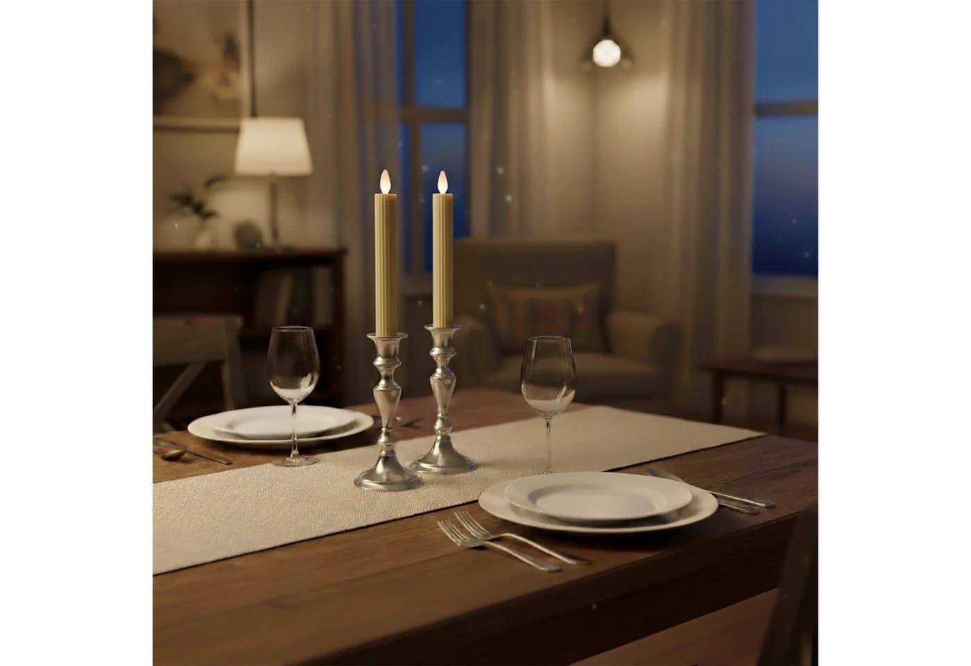 relaxdays LED Stabkerzen 2er Set Beige Echtwachs