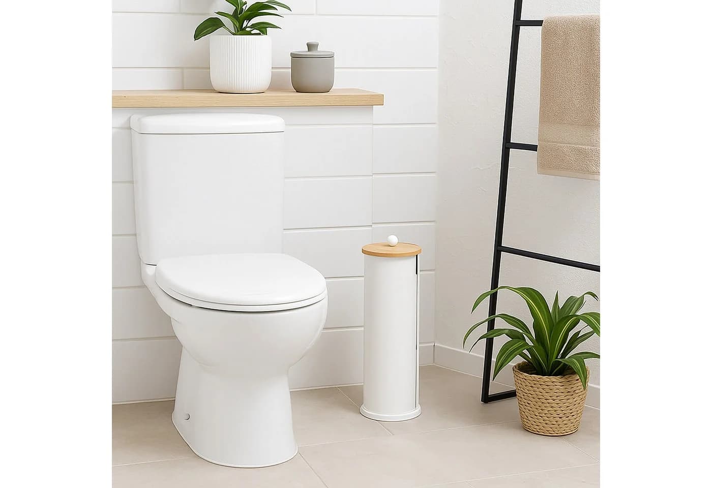 relaxdays Toilettenpapierhalter 3 Rollen Weiß Bambus