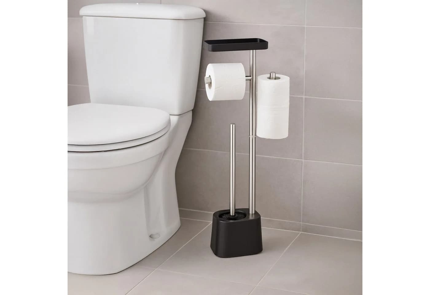 relaxdays WC-Garnitur mit Ablage Schwarz Edelstahl