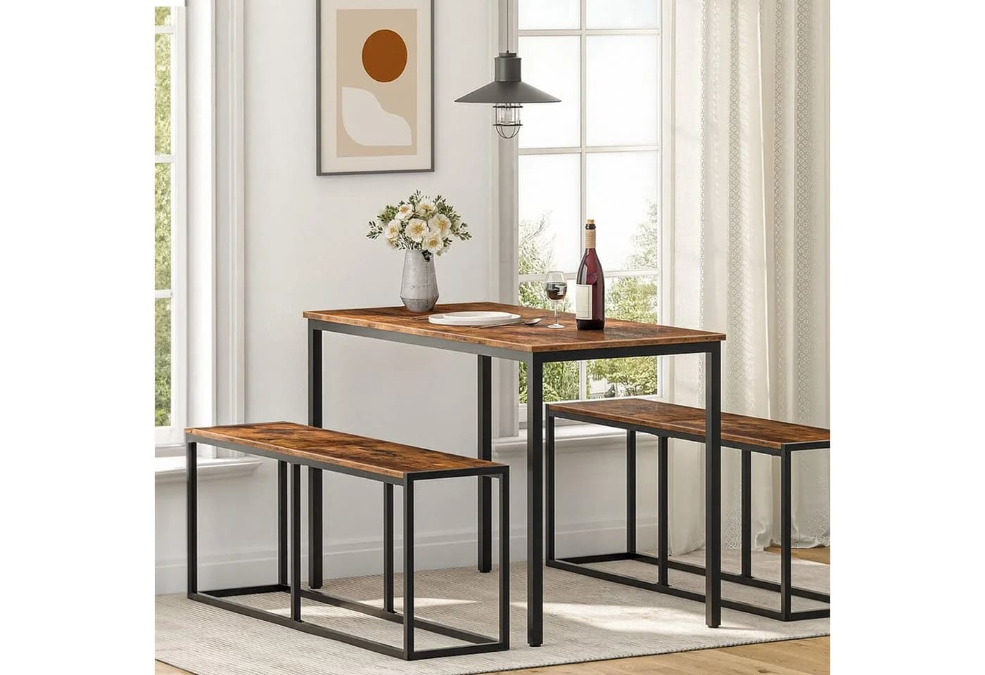 relaxdays Essbank Sitzbank Esszimmer Industrial 120 cm Dunkelbraun