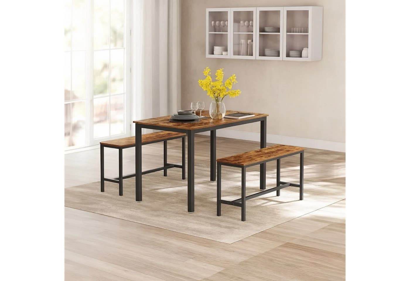 RELAXDAYS Essbank Sitzbank 2er Set Industrial Dunkelbraun