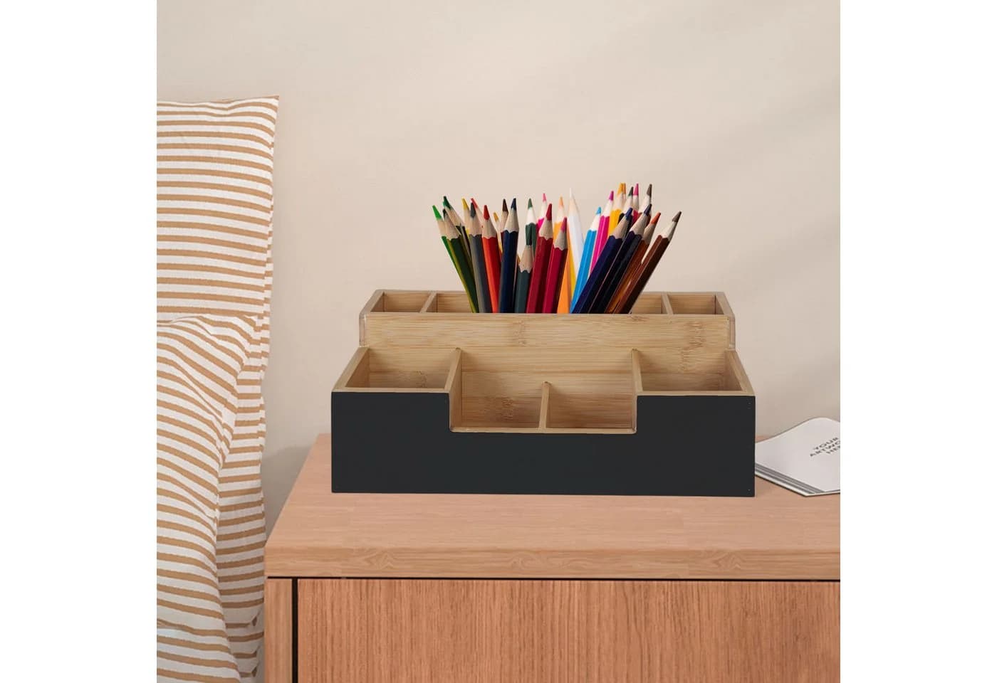 relaxdays Schreibtisch Organizer Bambus 7 Fächer Schwarz/Braun