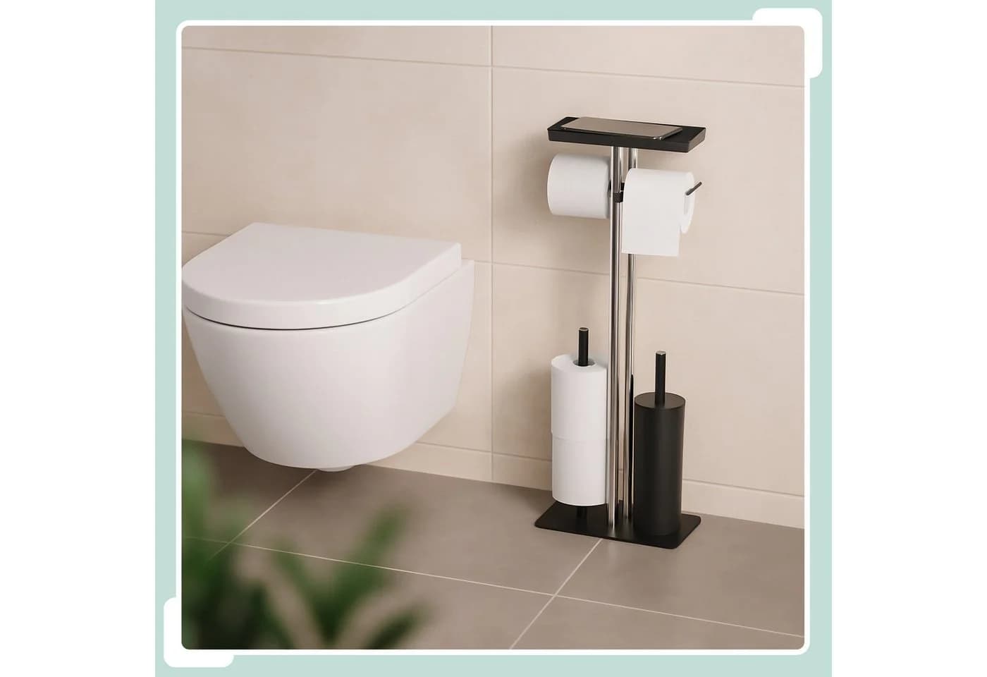 relaxdays WC-Garnitur Schwarz Edelstahl mit Ablage