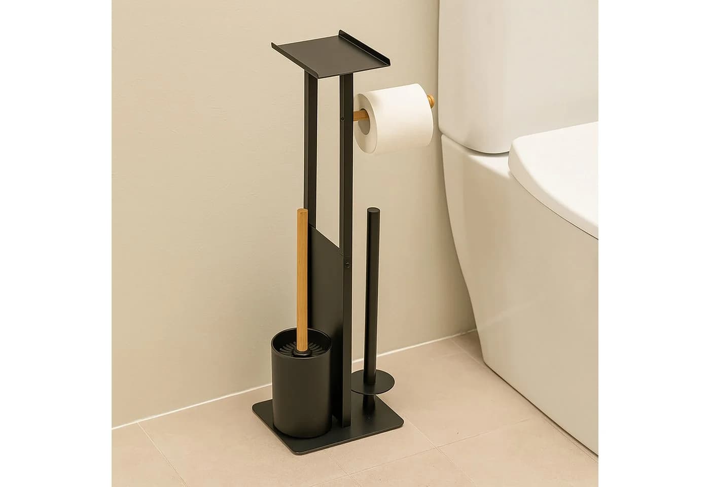 RELAXDAYS WC-Garnitur Metall & Bambus Schwarz Freistehend