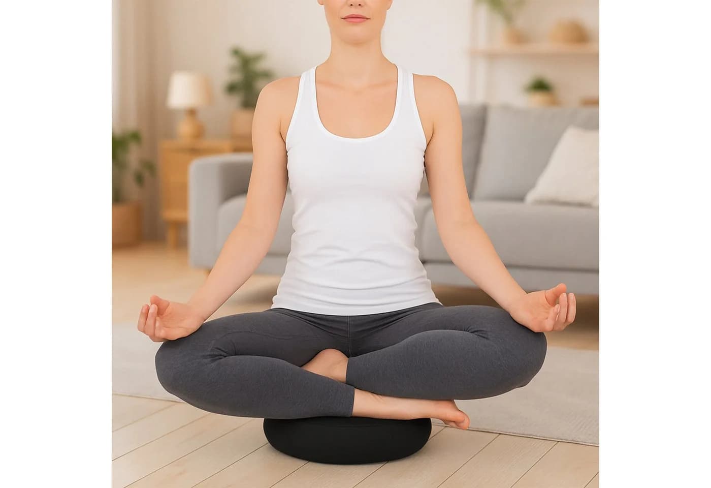 RELAXDAYS Yogakissen Meditationskissen Set mit Yoga-Gurt, Schwarz