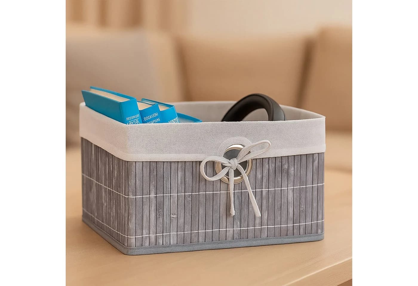 relaxdays Regalkorb Aufbewahrungskorb Set aus Bambus Grau 2 St