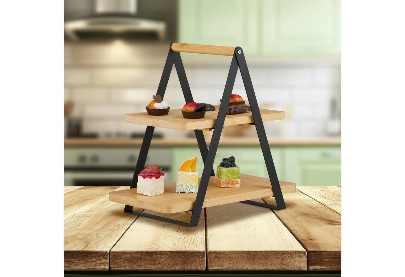 RELAXDAYS Servierplatte Etagere Bambus & Metall Schwarz