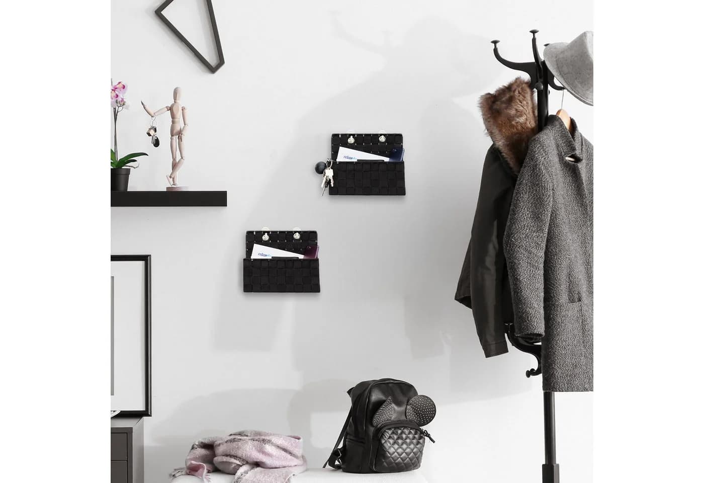 relaxdays Hängende Aufbewahrungskörbe 2er Set Schwarz