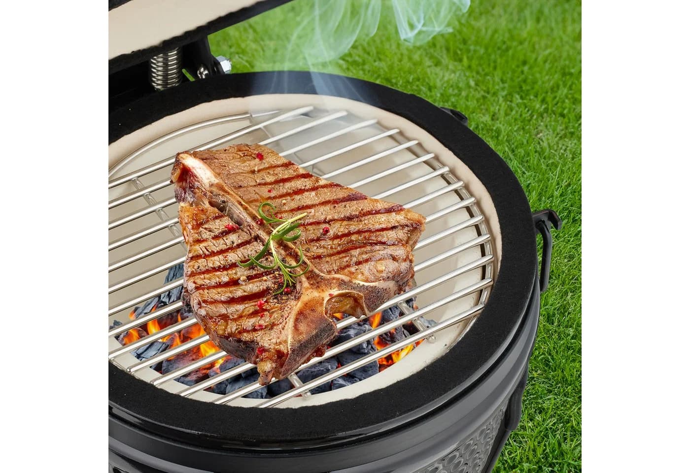 relaxdays Keramik Kamado Grill Schwarz mit Grill-Ei