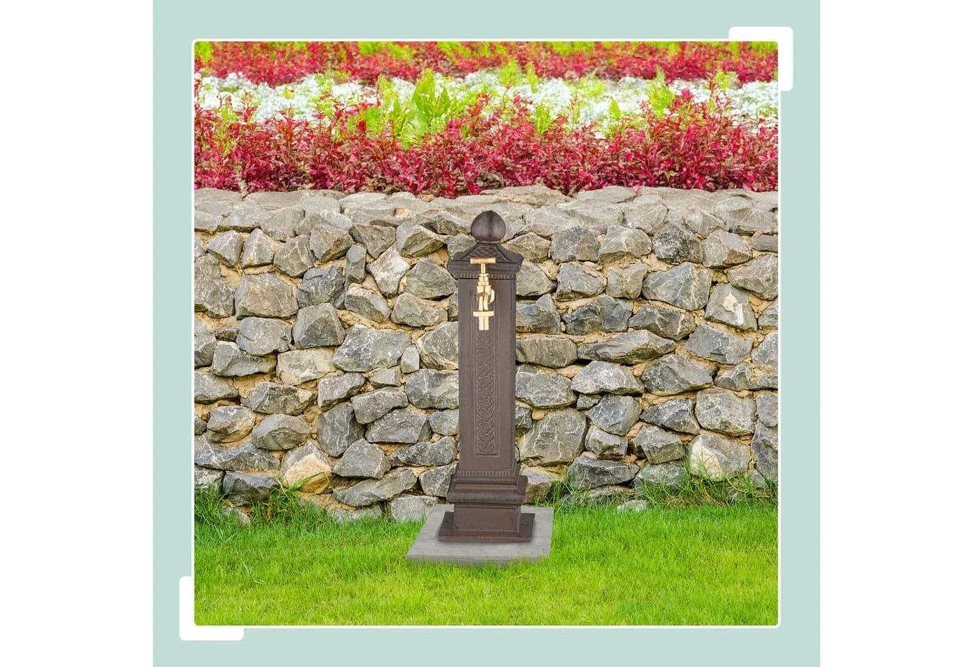 relaxdays Gartenbrunnen Standbrunnen antik braun mit goldenem Wasserhahn