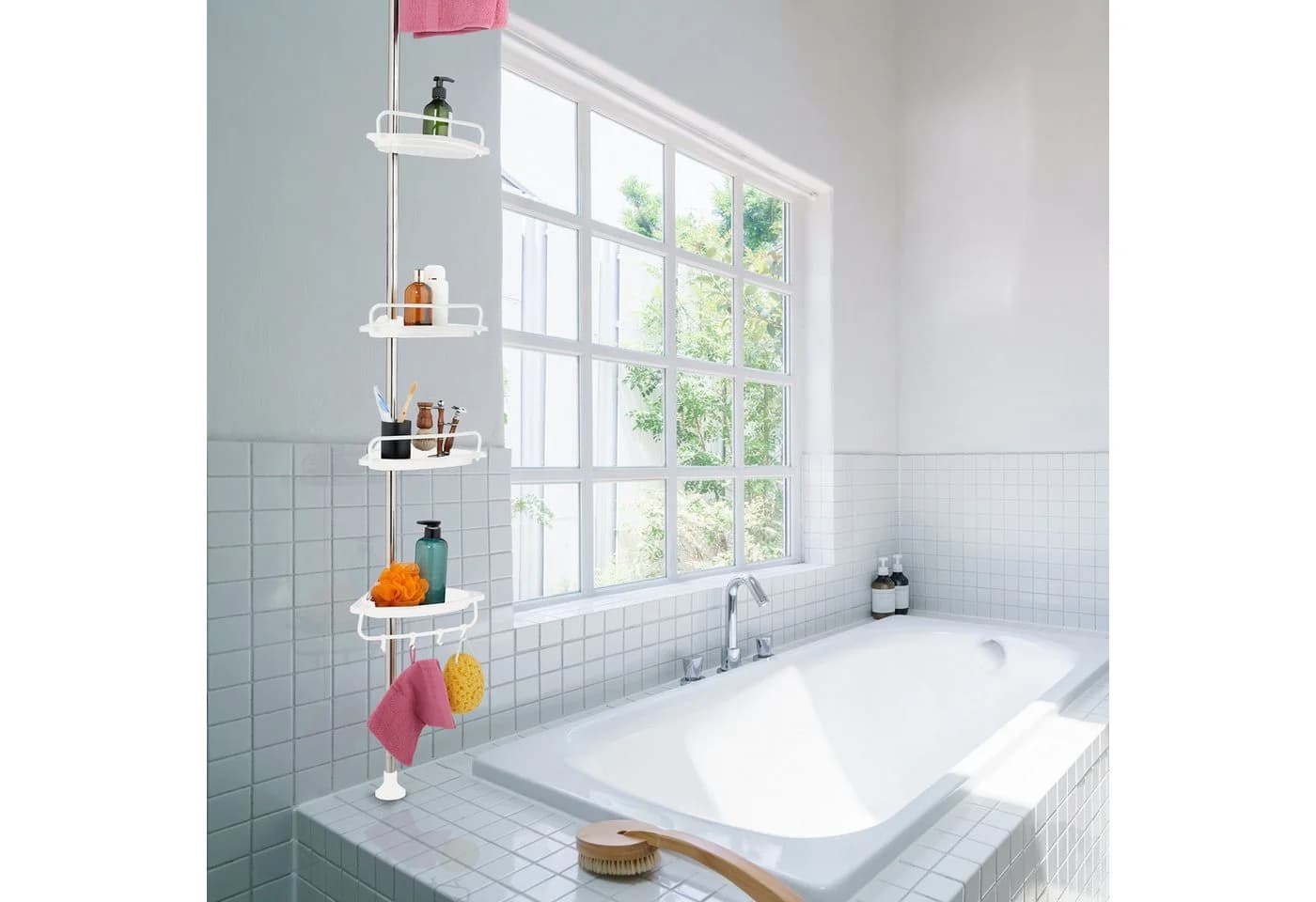 relaxdays Duschregal Teleskop Weiß Silber