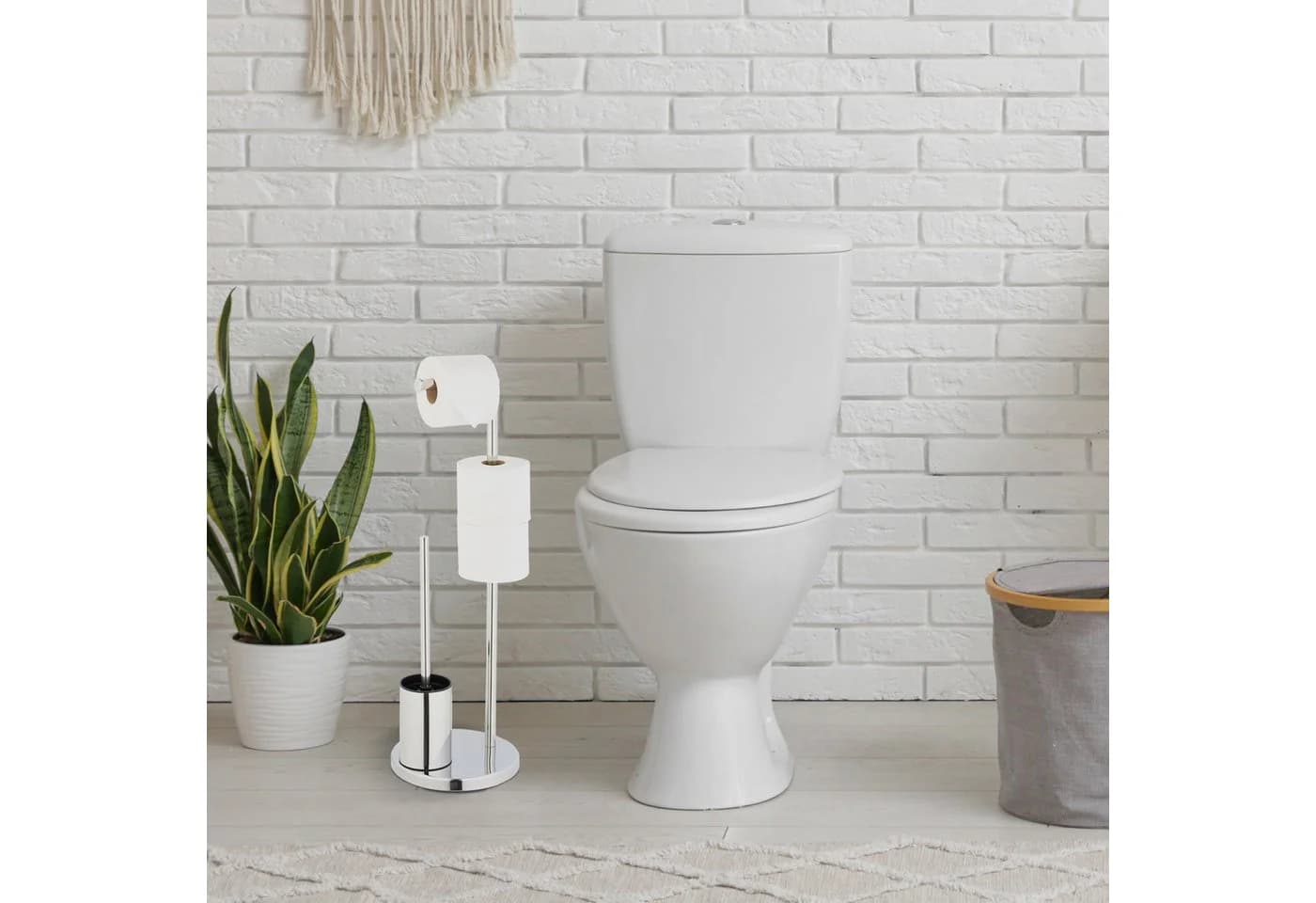 relaxdays WC-Garnitur Freistehend Silber Edelstahl 3-tlg