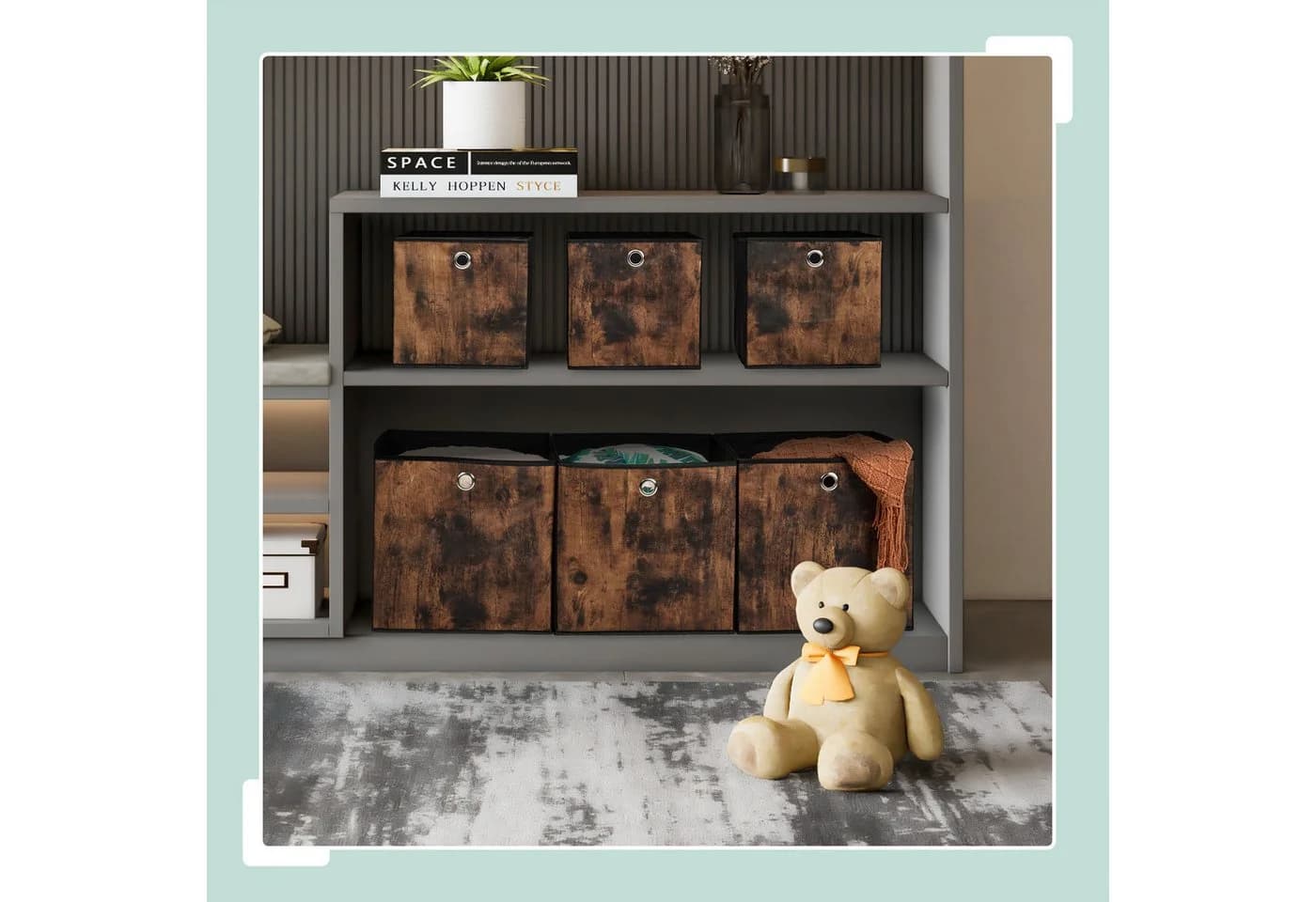 relaxdays Aufbewahrungsbox XL 6er Set Schwarz Braun Holzoptik Stoff