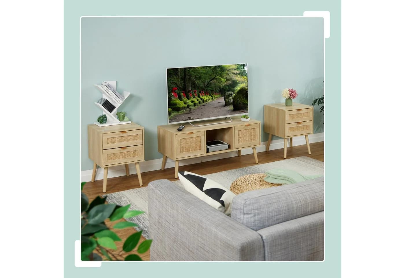 relaxdays Nachttisch Rattan Design 2 Schubladen 2er Pack