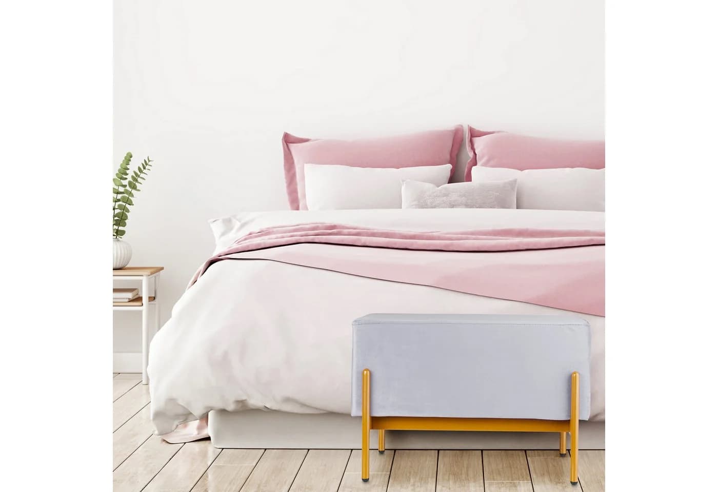 relaxdays Sitzbank aus Samt grau mit Metallbeinen