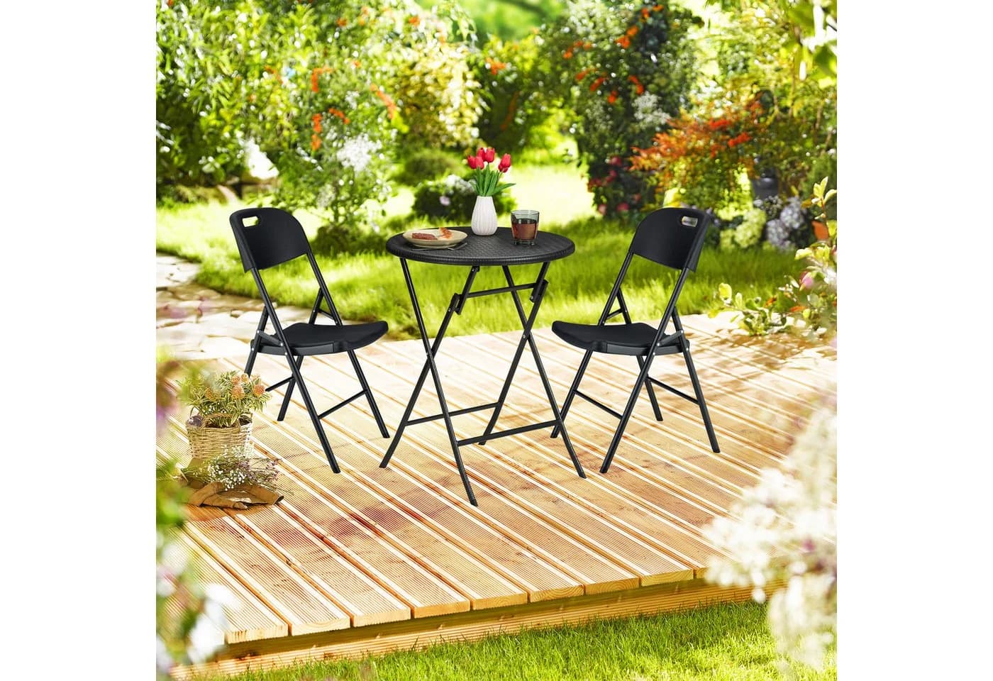 relaxdays Klappstuhl für Garten im 2er Set Schwarz