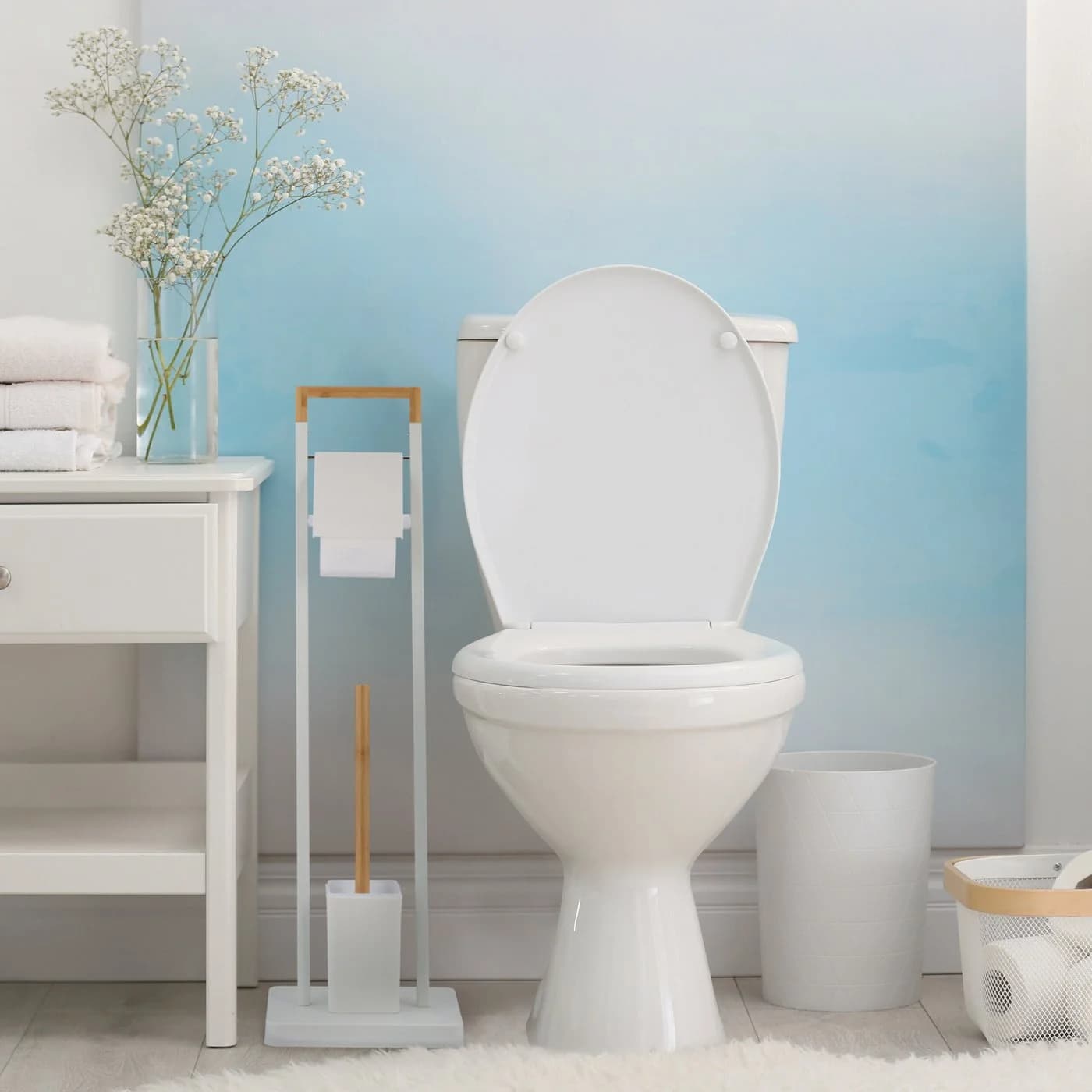 relaxdays WC-Garnitur Bambus & Edelstahl Weiß Freistehend