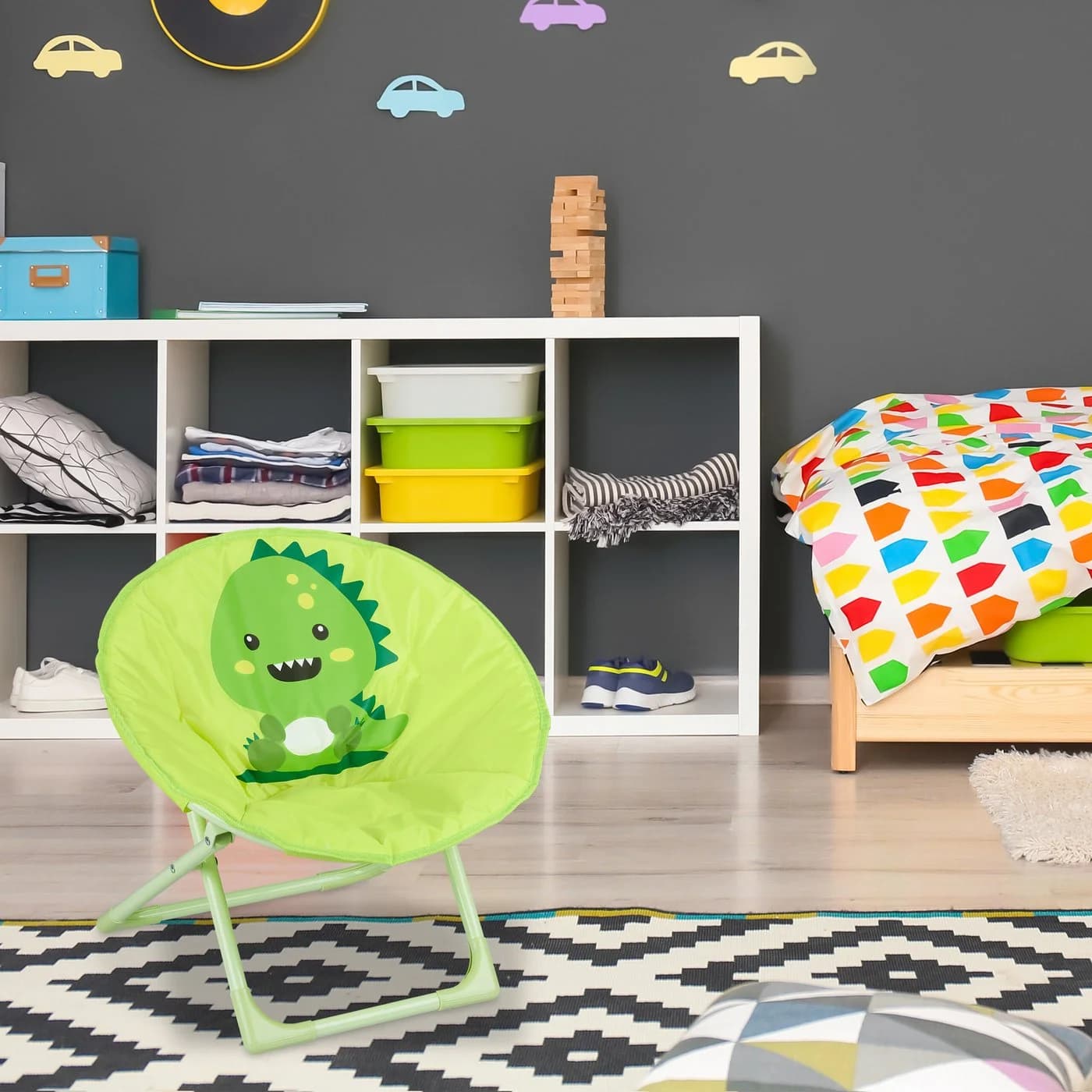relaxdays Faltbarer Campingstuhl Moonchair für Kinder Grün/Weiß Schwarz