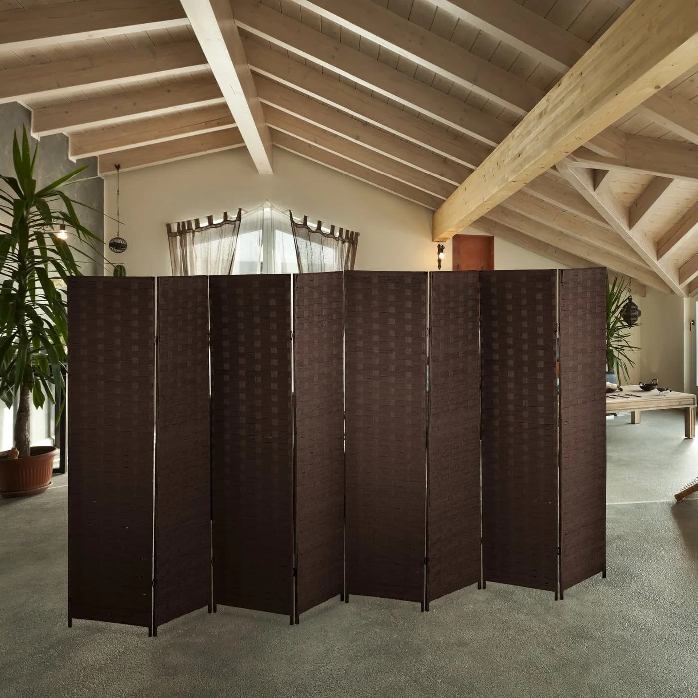 relaxdays Paravent Raumteiler 8-teilig Braun Holz