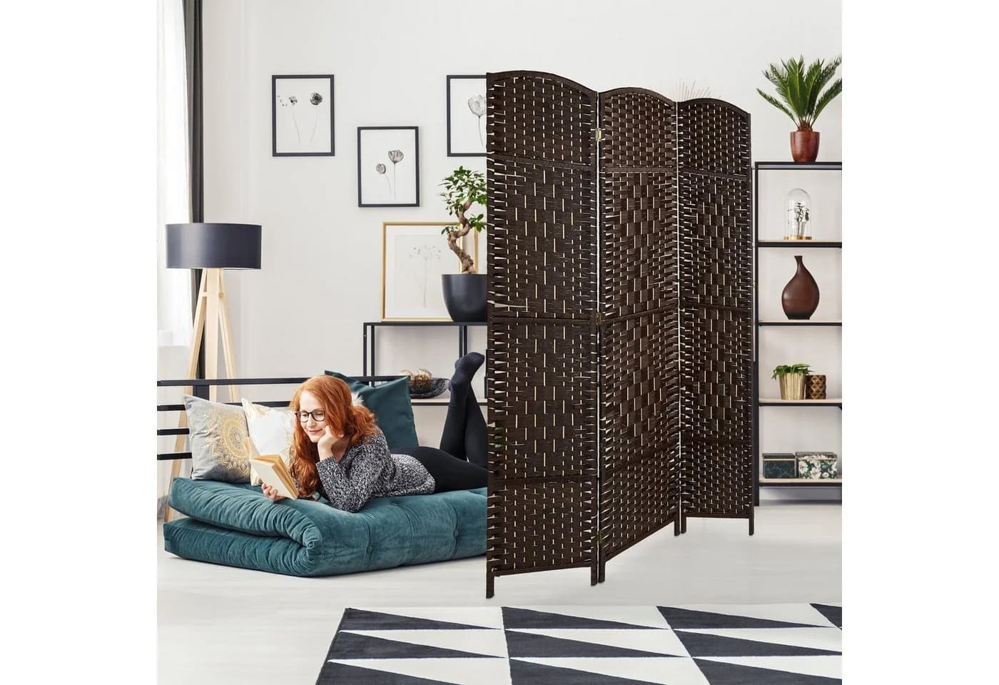 relaxdays Paravent Raumteiler 3-teilig Braun Faltbar