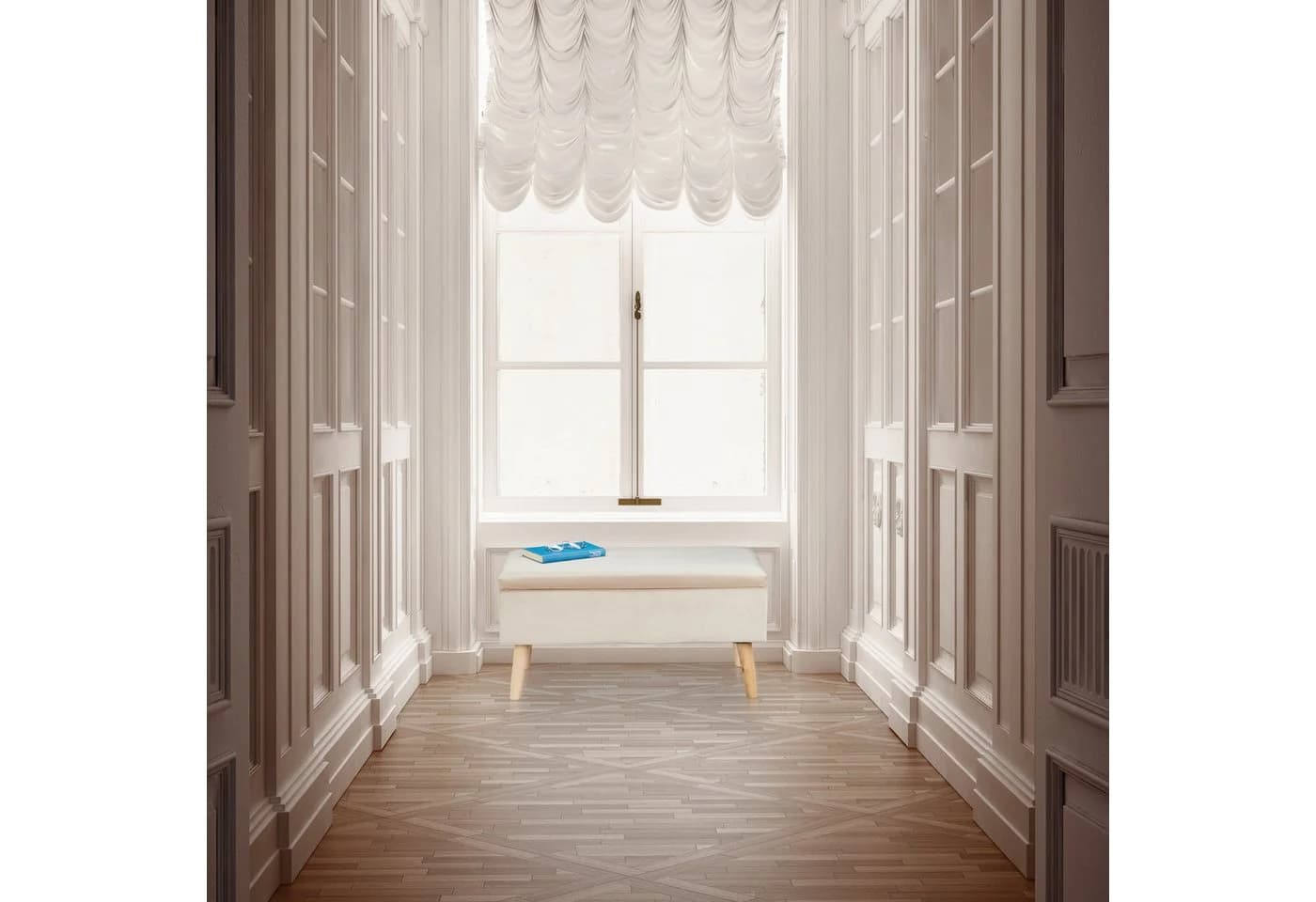 relaxdays Sitzbank Samt mit Stauraum Creme
