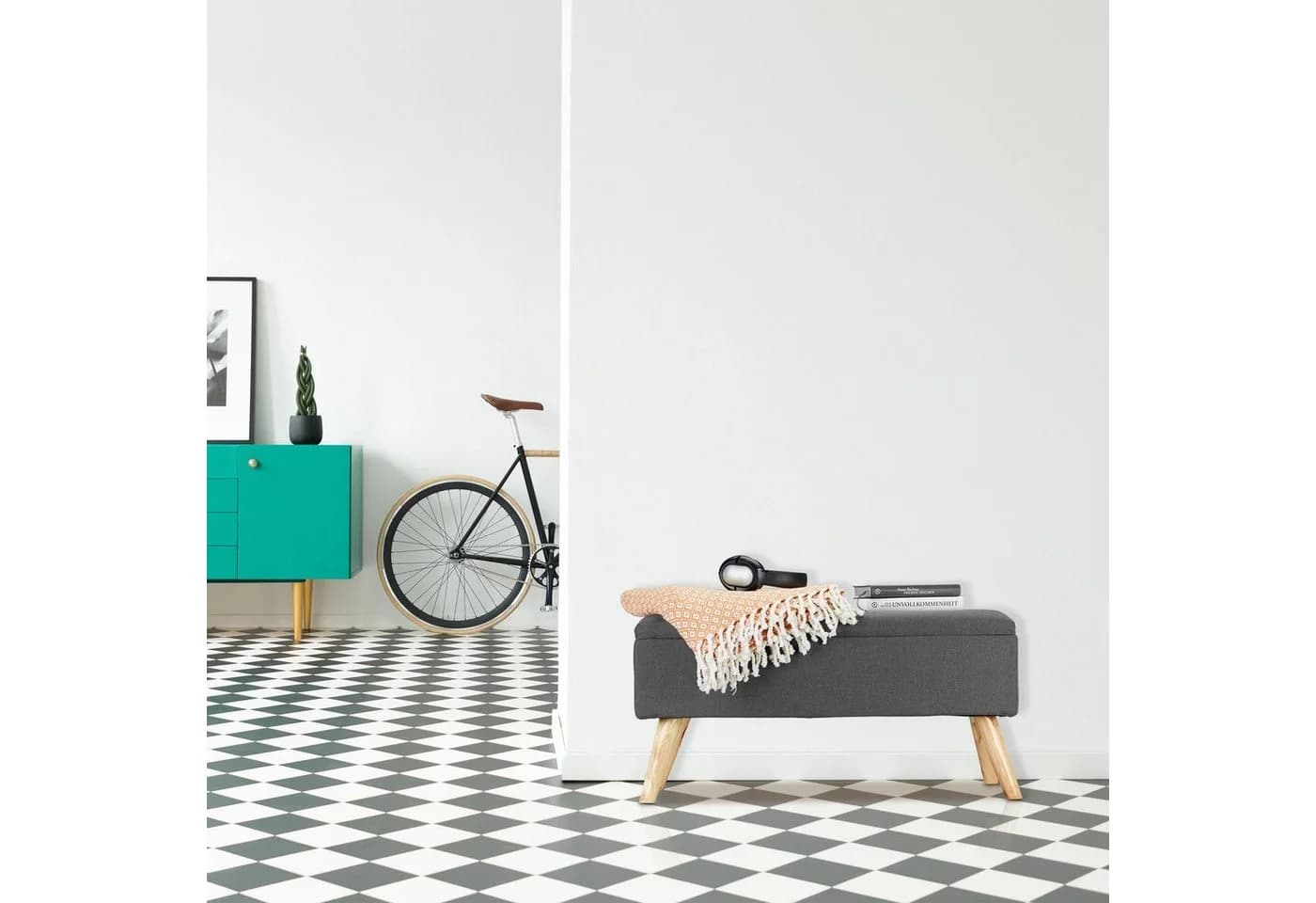 relaxdays Polsterbank mit Stauraum Grau Braun Leinen-Optik