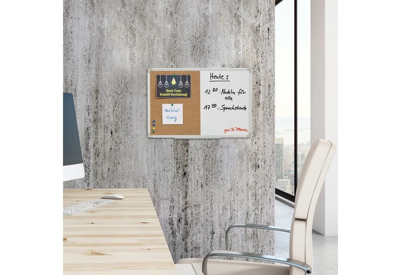 relaxdays Kombitafel Pinnwand & Magnettafel Silber/Weiß