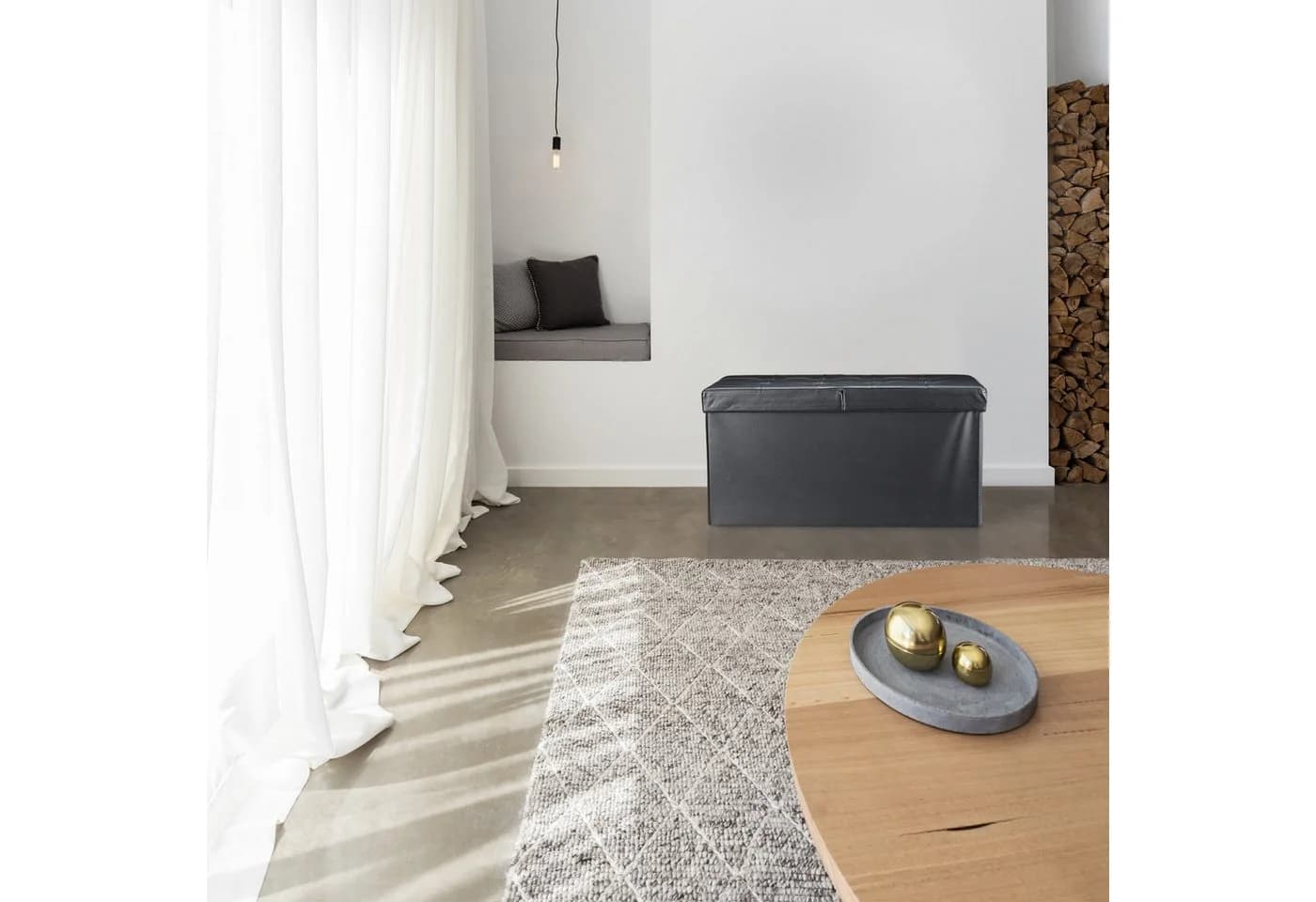 relaxdays Sitzbank Kunstleder mit klappbarem Deckel, schwarz