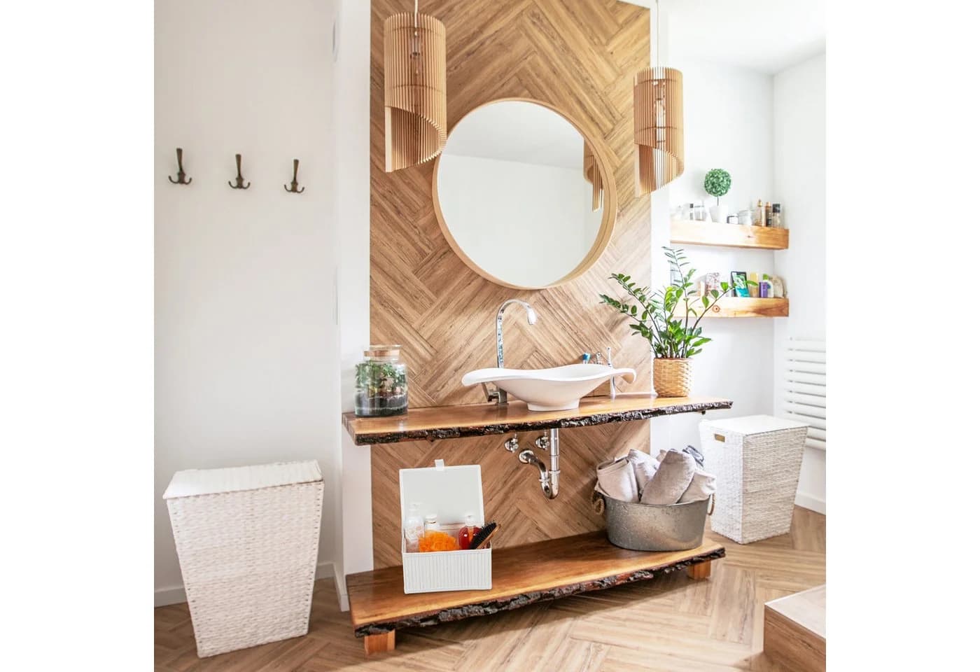 relaxdays Aufbewahrungskorb 3er Set Weiß Bambus