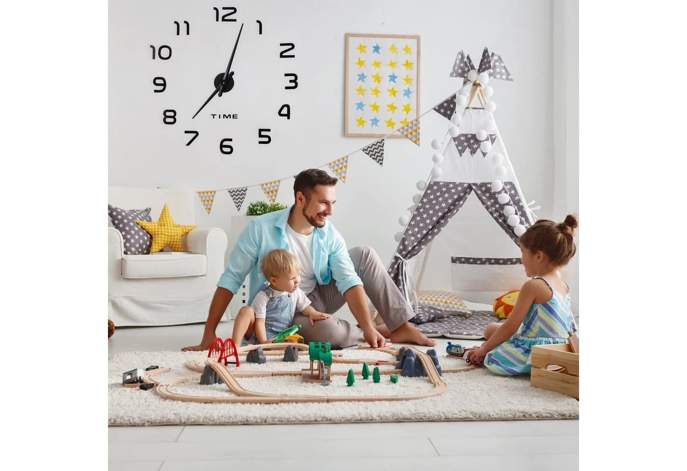relaxdays DIY Wanduhr mit 3D-Zahlen Schwarz - Selbstklebende Uhr