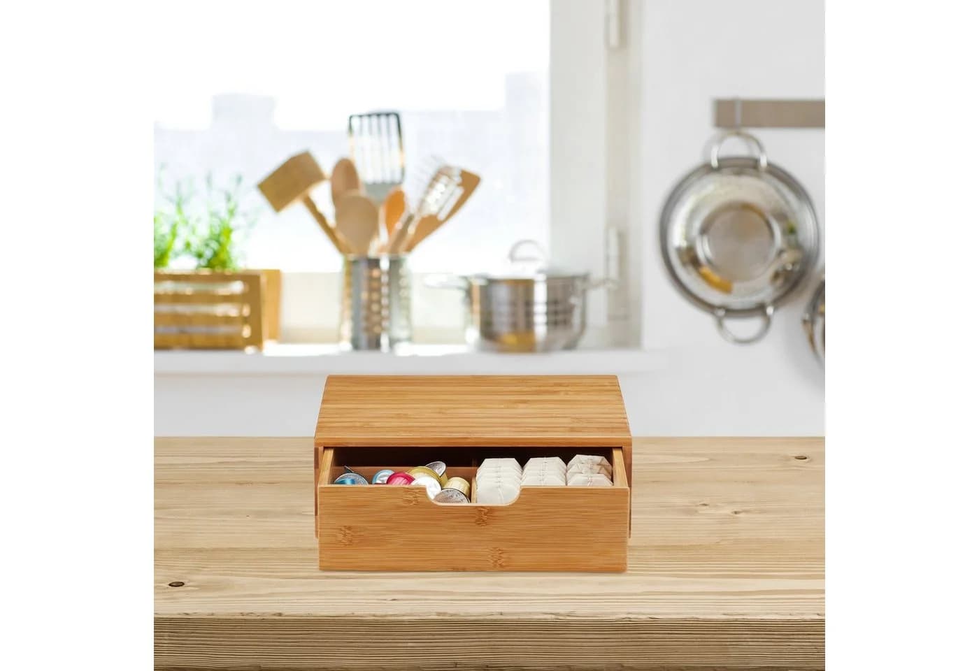 relaxdays Schubladenbox Bambus Natur 1 Einschub