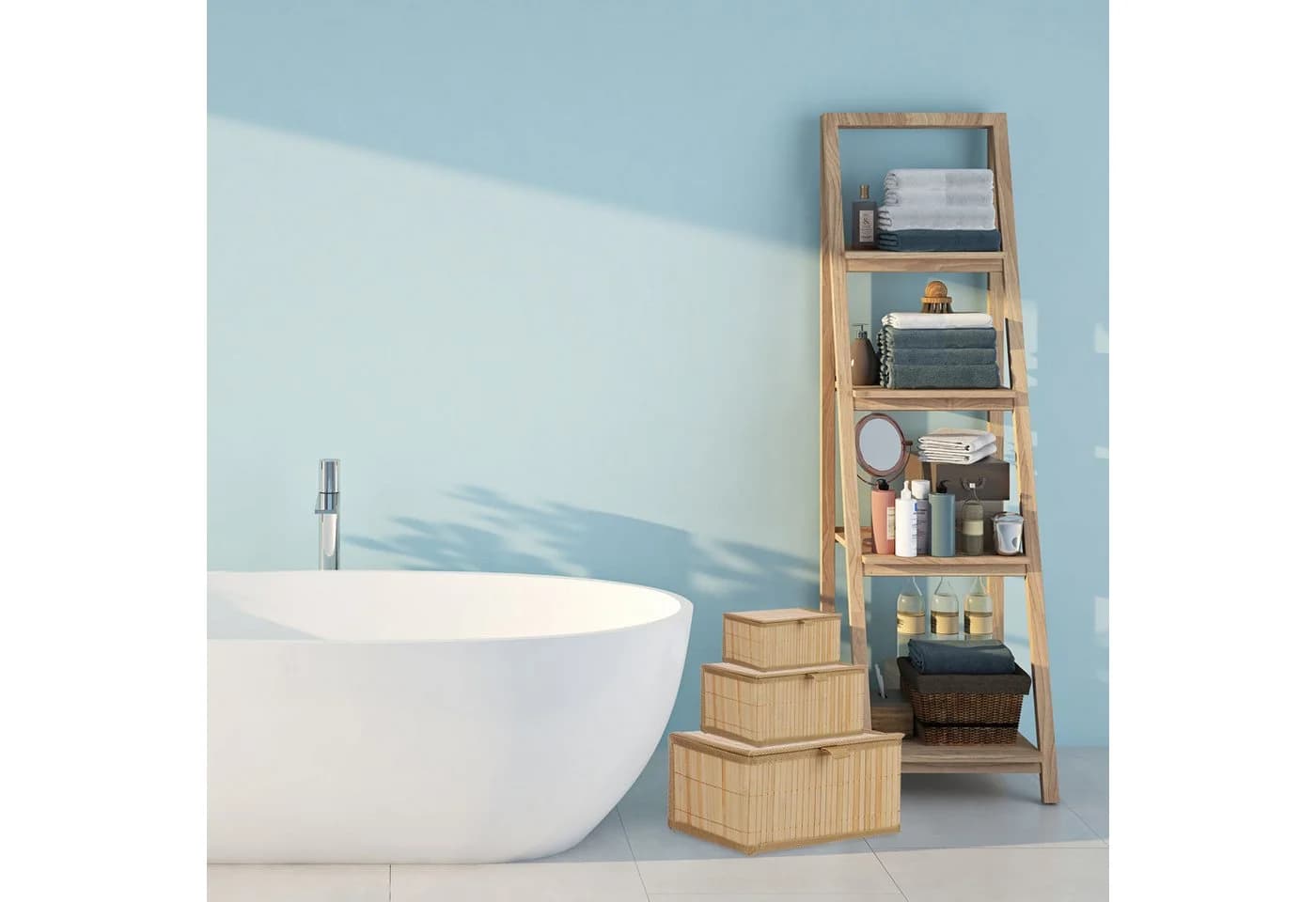 relaxdays Aufbewahrungskorb 3er Set Natur Bambus mit Deckel