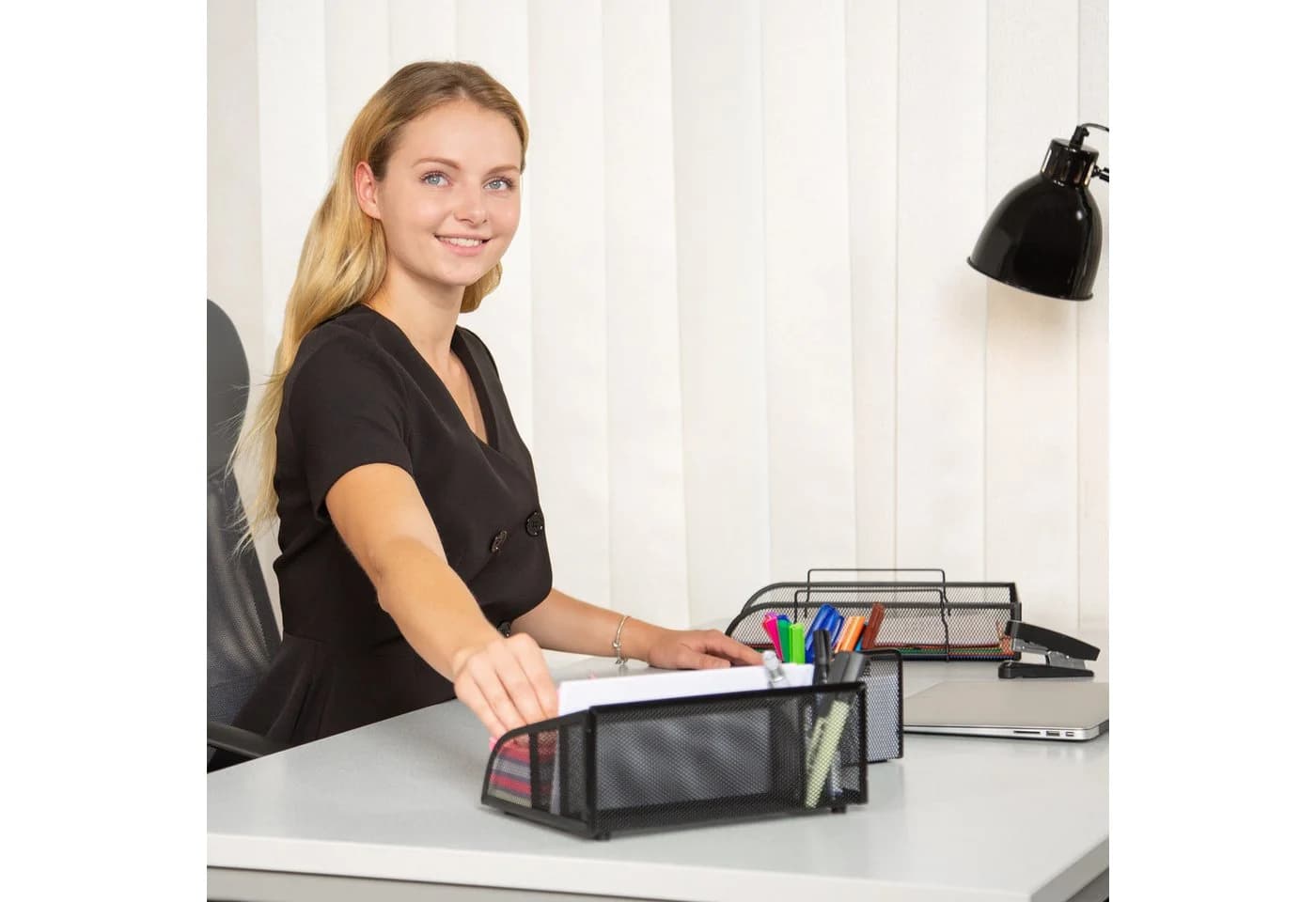 relaxdays Schreibtischorganizer 5 Ablagen Metall Schwarz