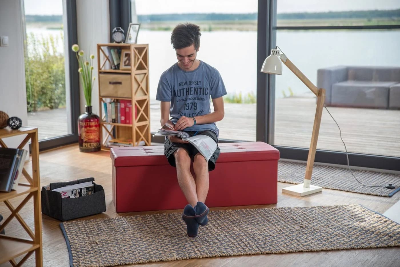relaxdays Faltbare Sitzbank aus Kunstleder Dunkelrot
