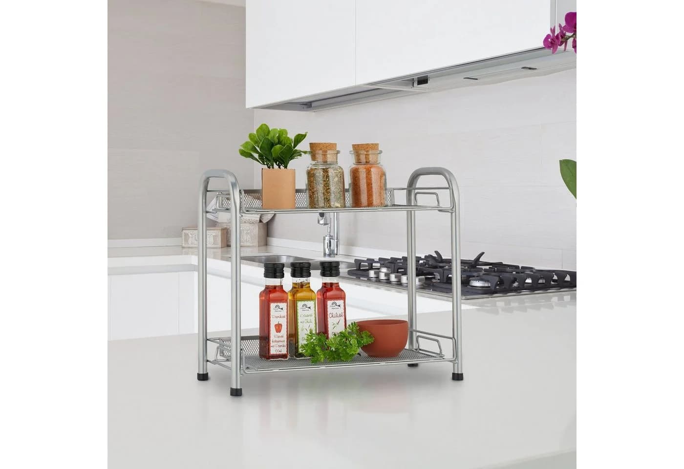relaxdays Gewürzregal Metall Silber 2 Etagen Freistehend