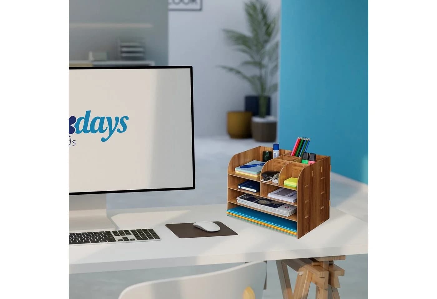 relaxdays Schreibtisch Organizer mit 10 Fächern dunkelbraun